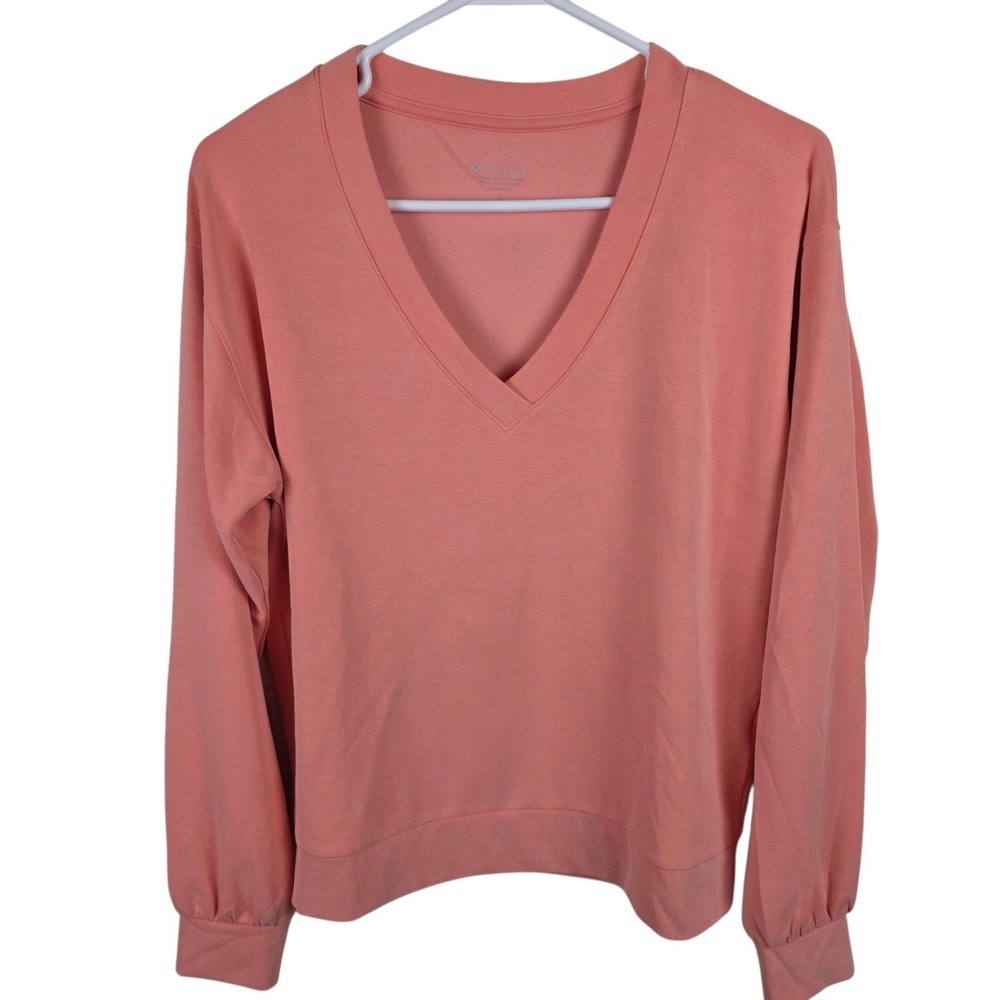 Athleta Willow V-Neck Sweatshirt Women Small Coral Pink Excellent Modal Blend